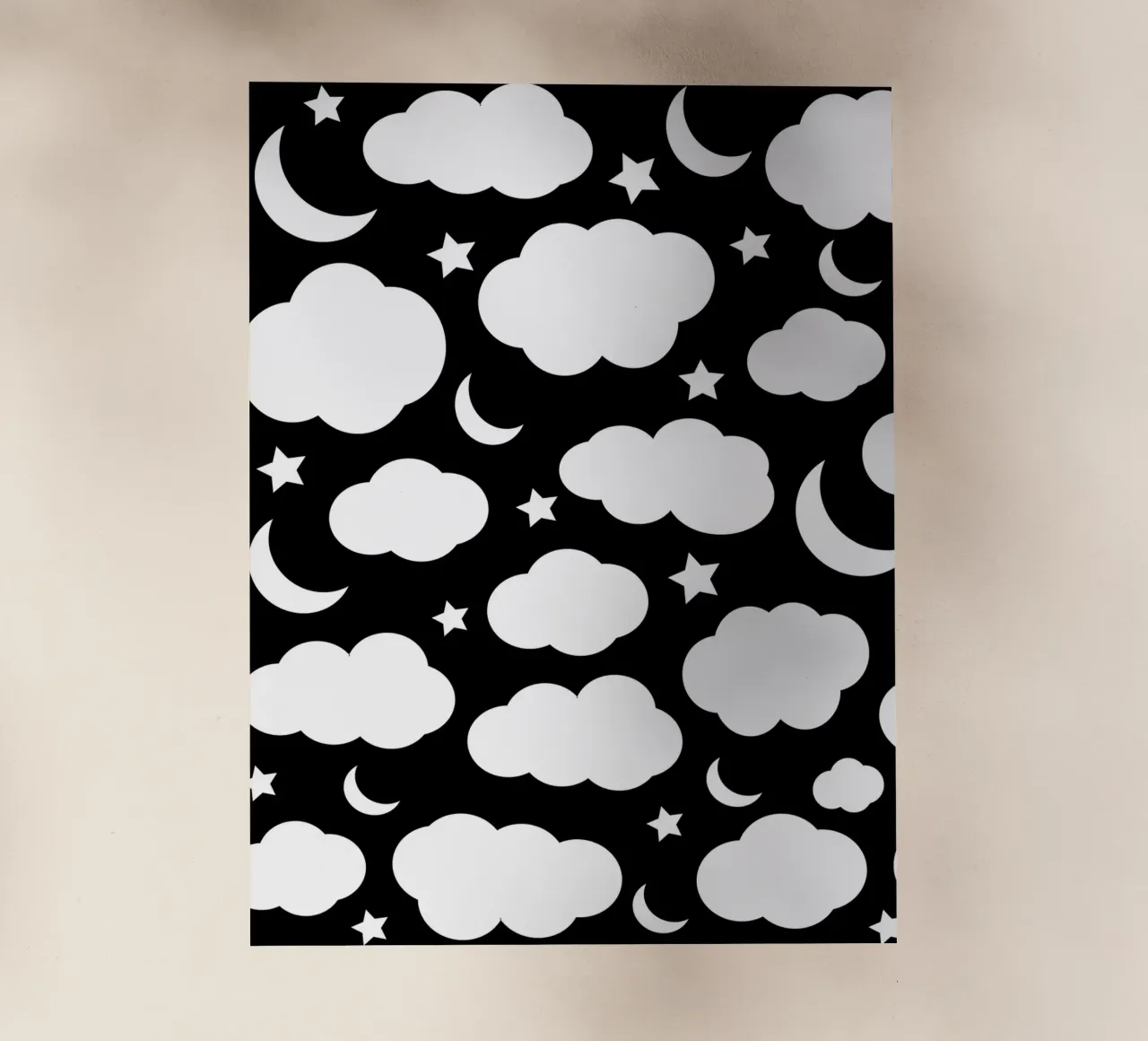 Puffy clouds night sky with moon pellicola backlit da baobabprintstore