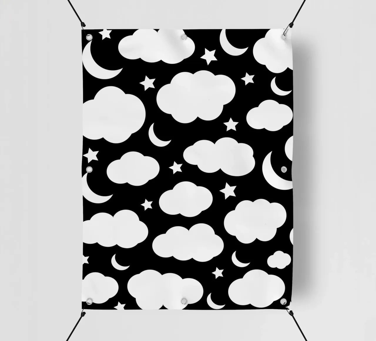 Puffy clouds night sky with moon telo in pvc da baobabprintstore