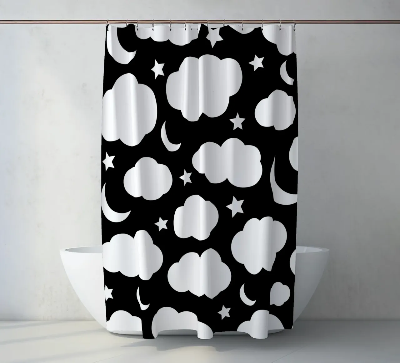 Puffy clouds night sky with moon tenda da doccia da baobabprintstore