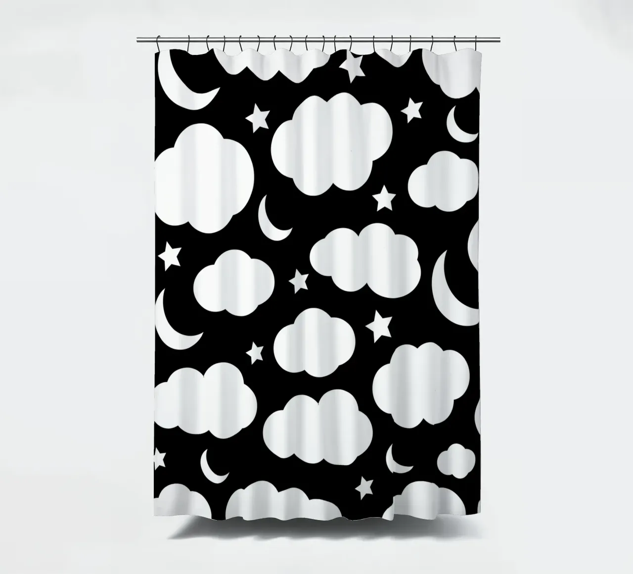 Puffy clouds night sky with moon tenda da doccia da baobabprintstore
