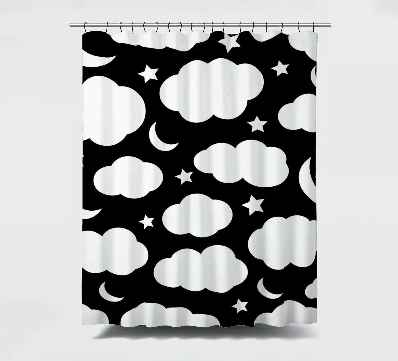 Puffy clouds night sky with moon tenda da doccia da baobabprintstore