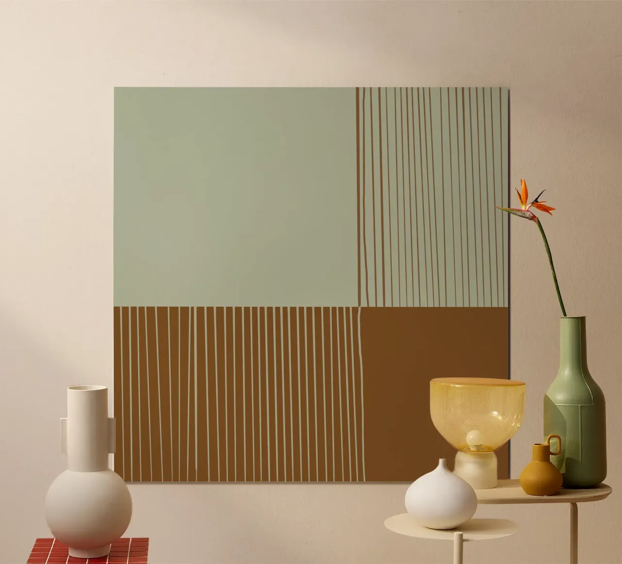 Linee - Colori marroni e terrosi poster con telaio in alluminio da nileshkikuuchise
