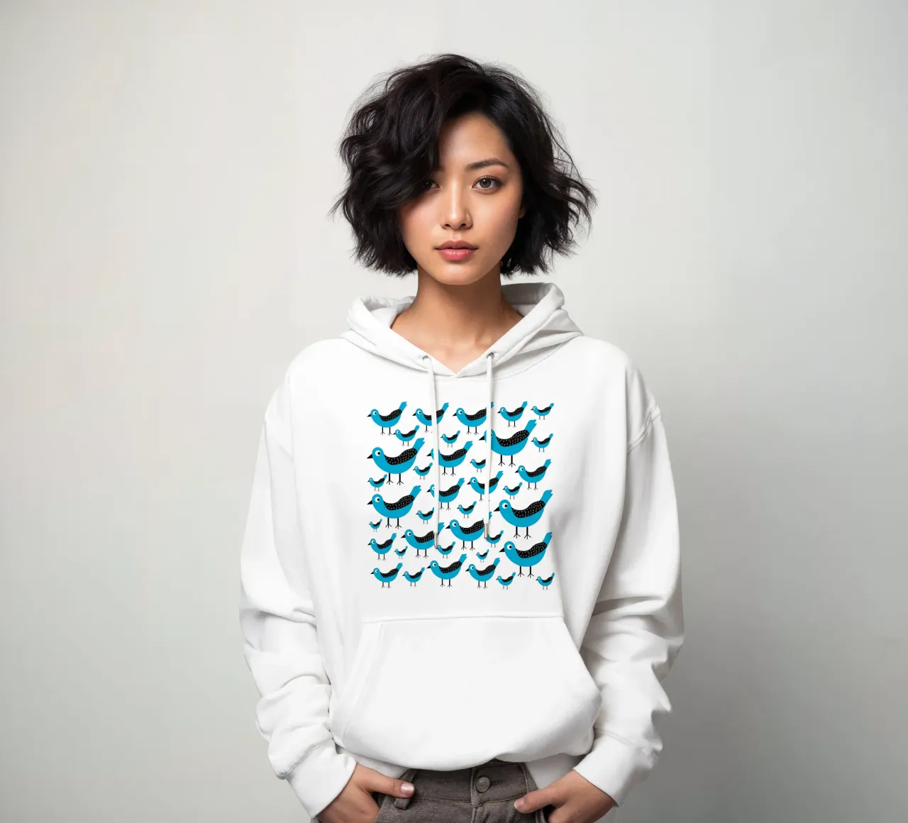 Blue birds pattern felpa con cappuccio da baobabprintstore