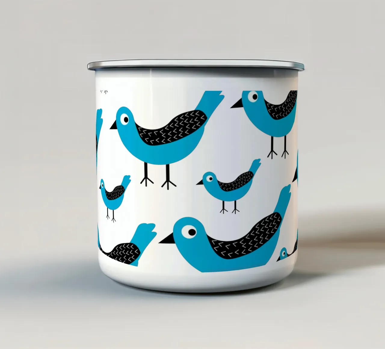 Blue birds pattern tazza in smalto da baobabprintstore