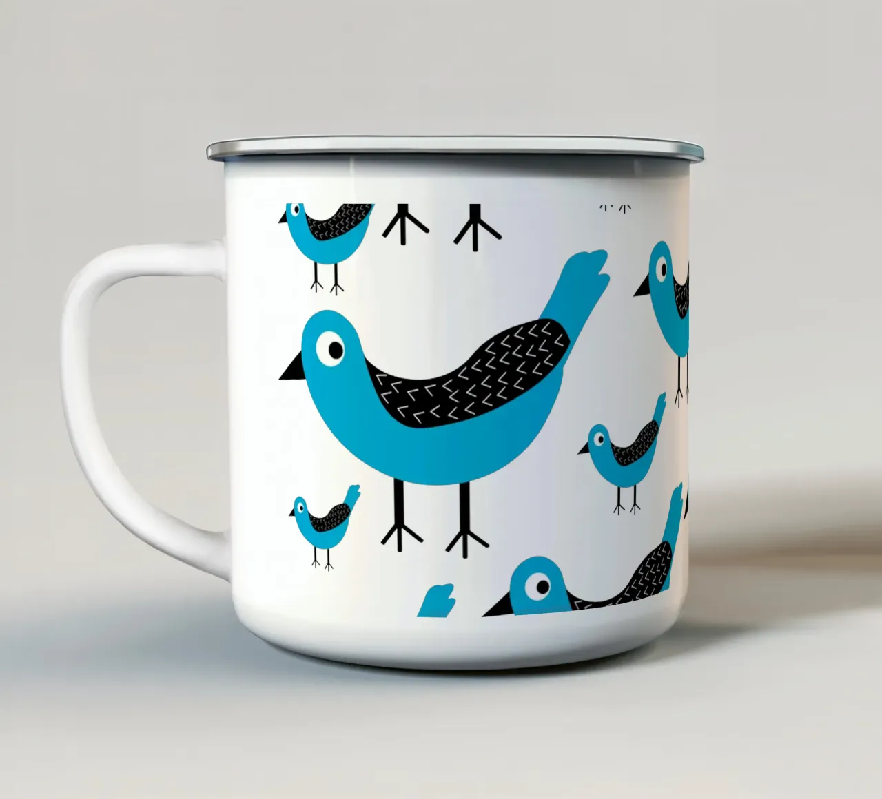 Blue birds pattern tazza in smalto da baobabprintstore