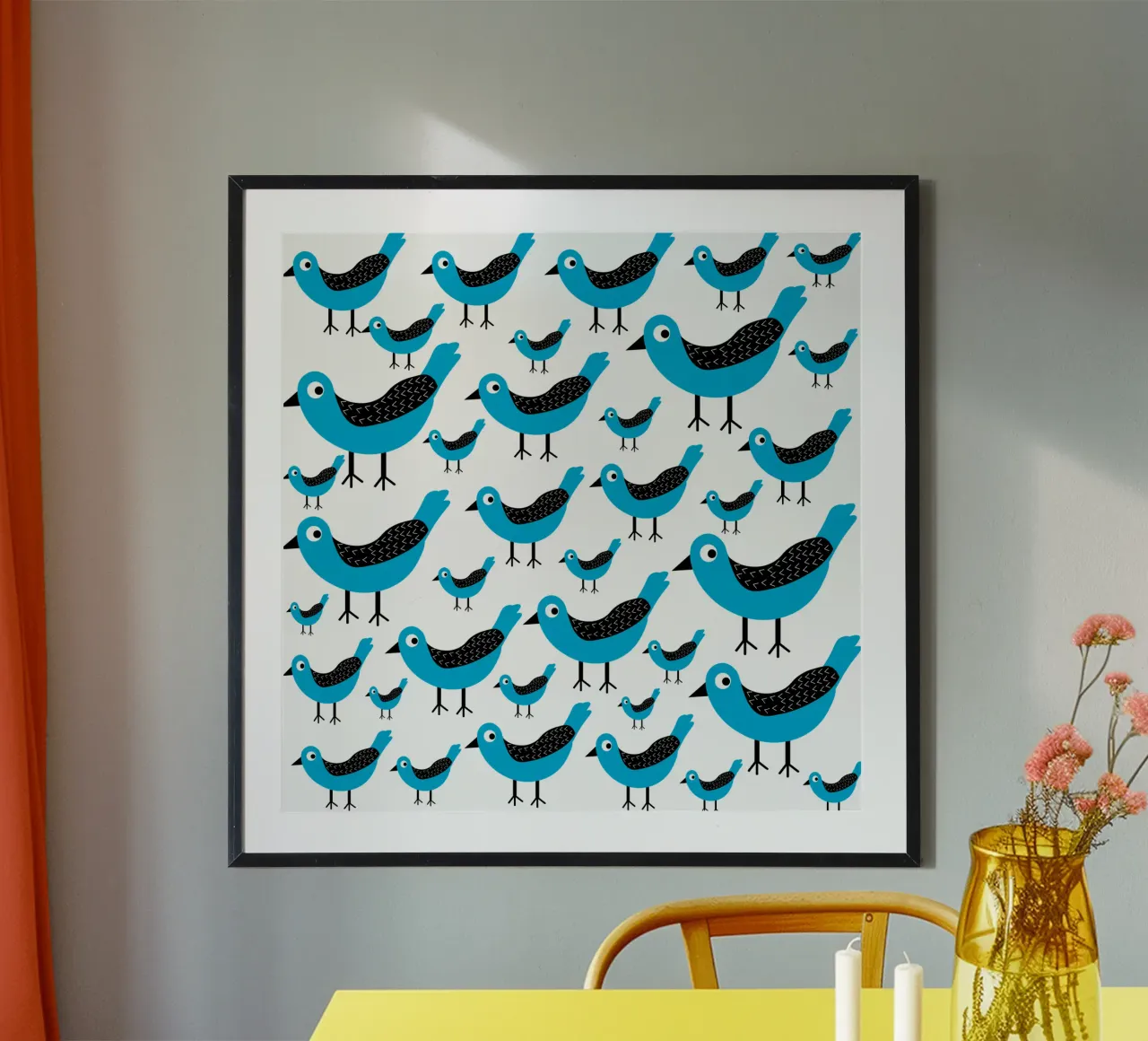 Blue birds pattern poster da baobabprintstore