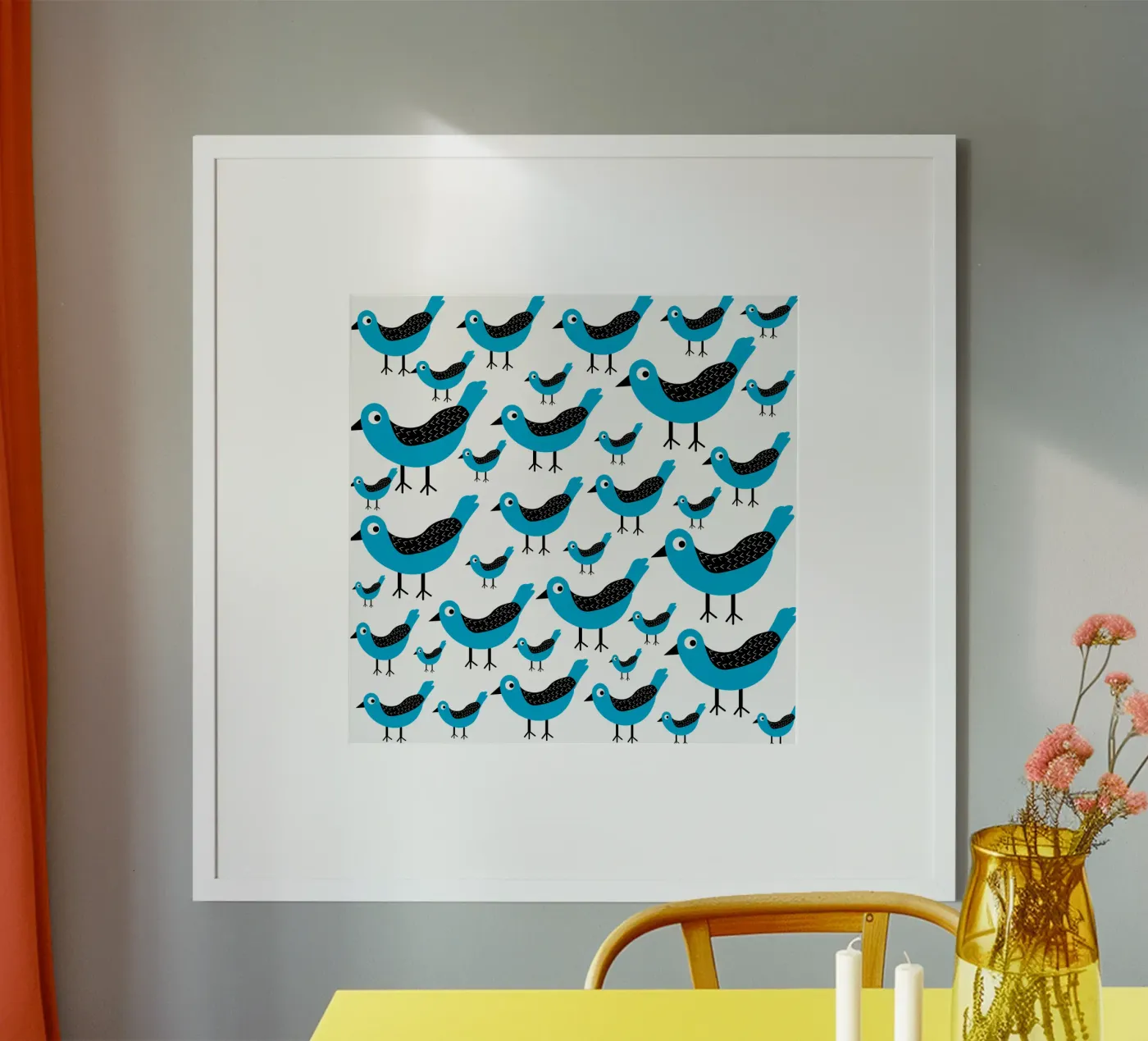 Blue birds pattern poster da baobabprintstore