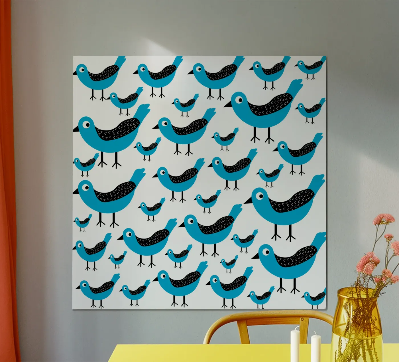 Blue birds pattern poster da baobabprintstore