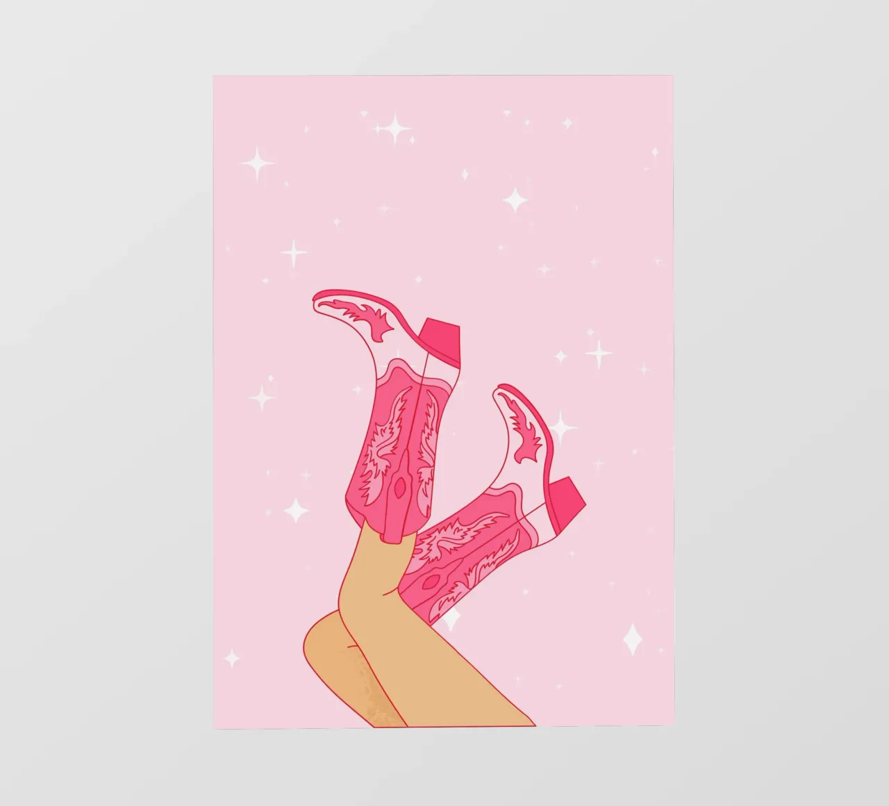 Preppy Pink Wall Art, Teen Girl Bedroom Ideas, Cowboy boots backlit film by pdigitalprints