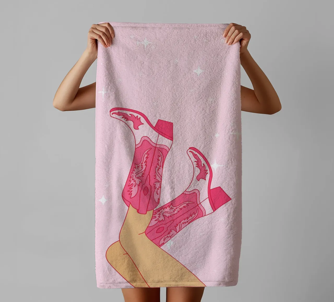 Preppy Pink Wall Art, Teen Girl Bedroom Ideas, Cowboy boots towel by pdigitalprints