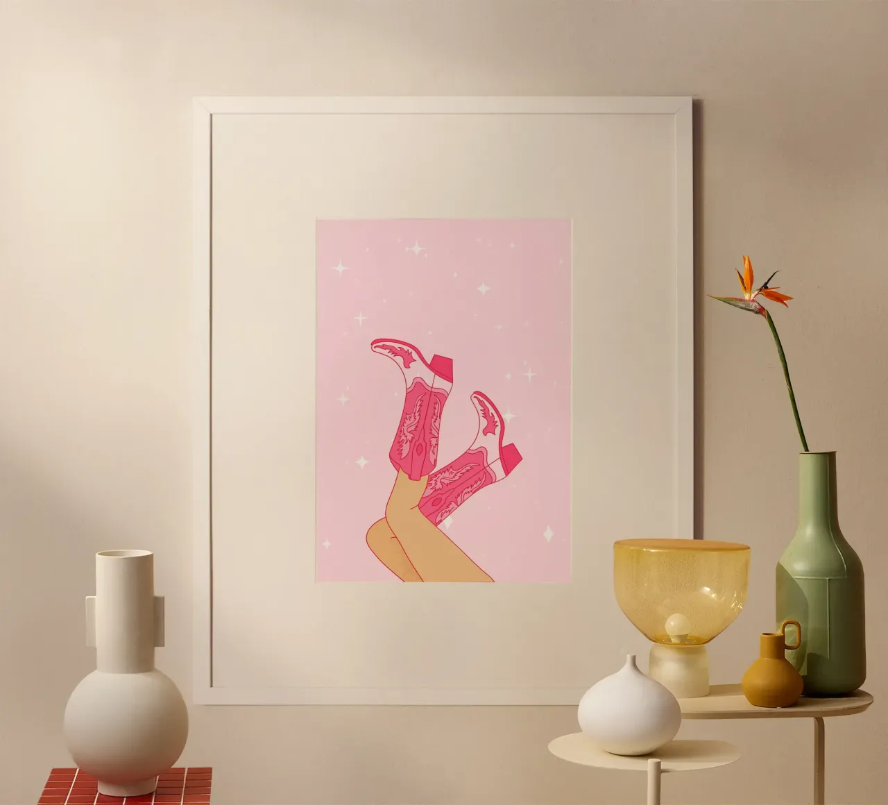 Preppy Pink Wall Art, Teen Girl Bedroom Ideas, Cowboy boots poster van pdigitalprints