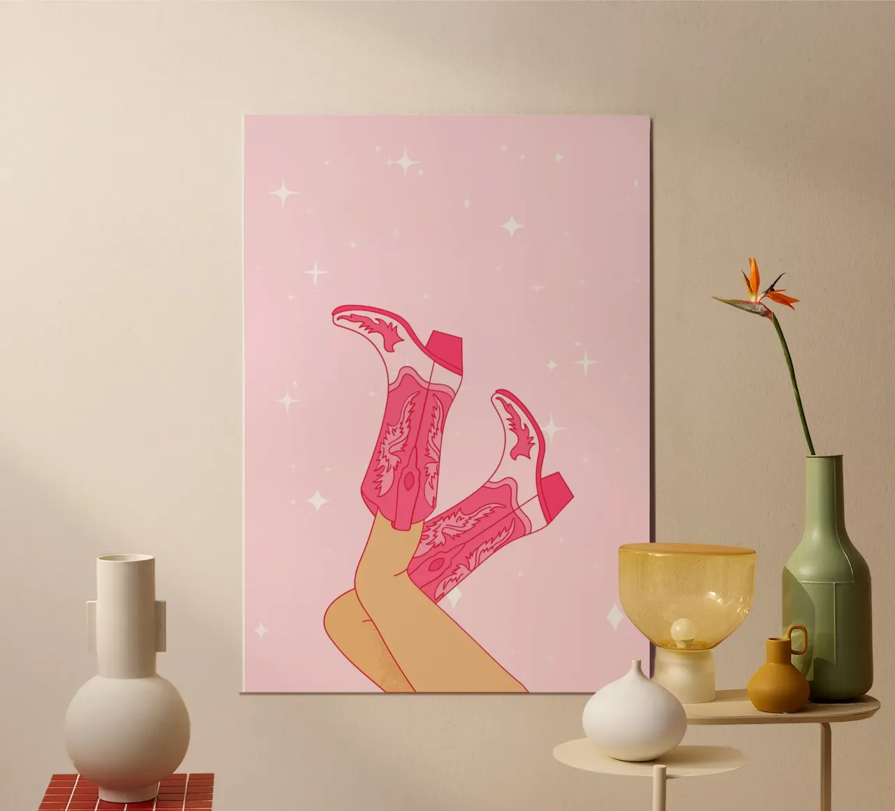 Preppy Pink Wall Art, Teen Girl Bedroom Ideas, Cowboy boots poster van pdigitalprints