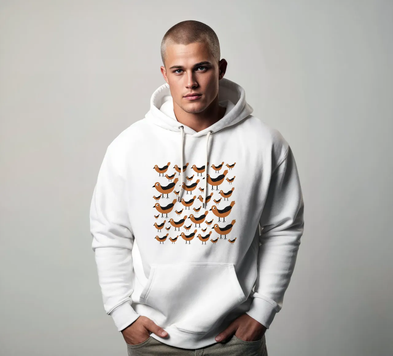 Brown birds pattern felpa con cappuccio da baobabprintstore