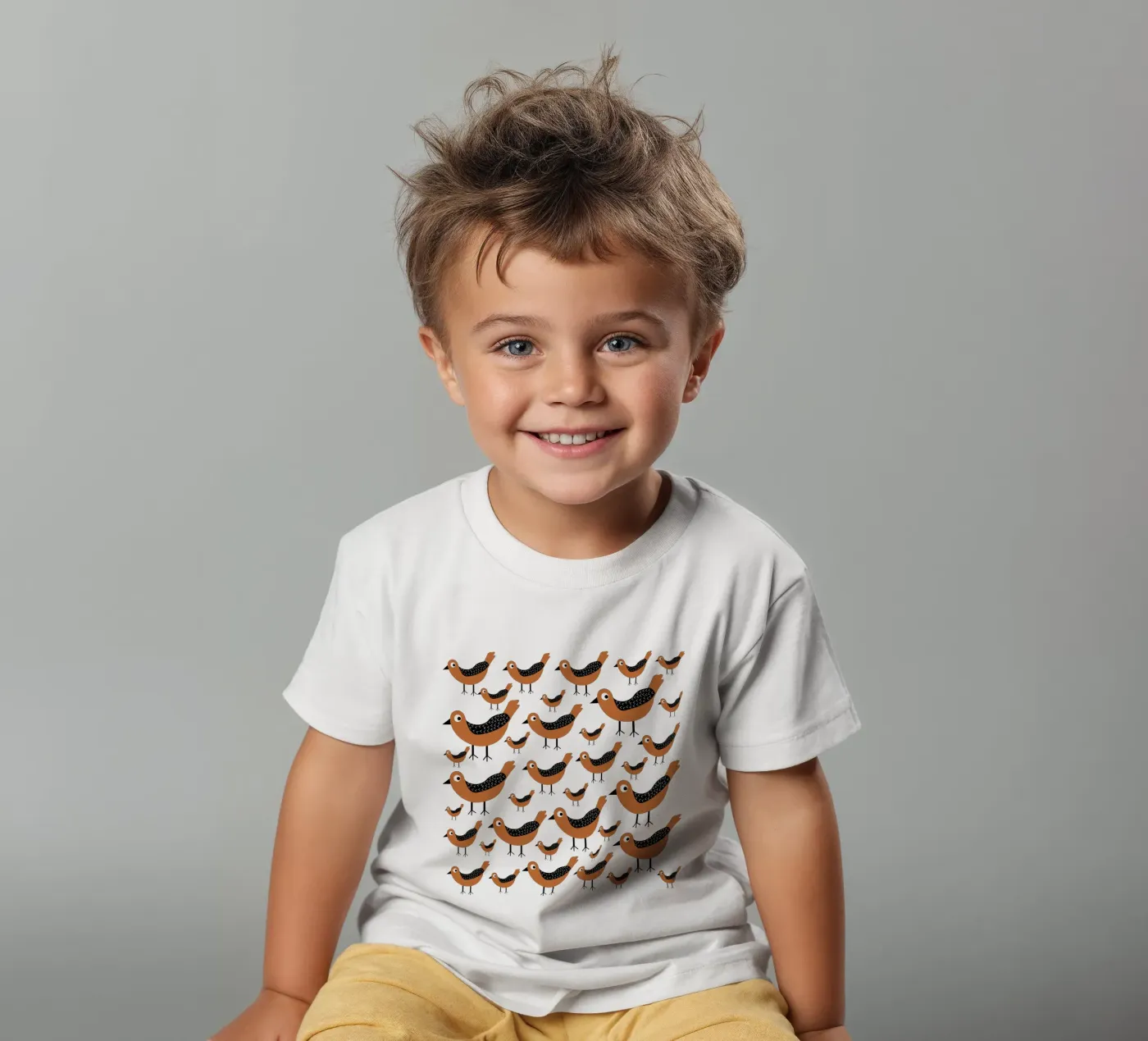 Brown birds pattern t-shirt bambini da baobabprintstore