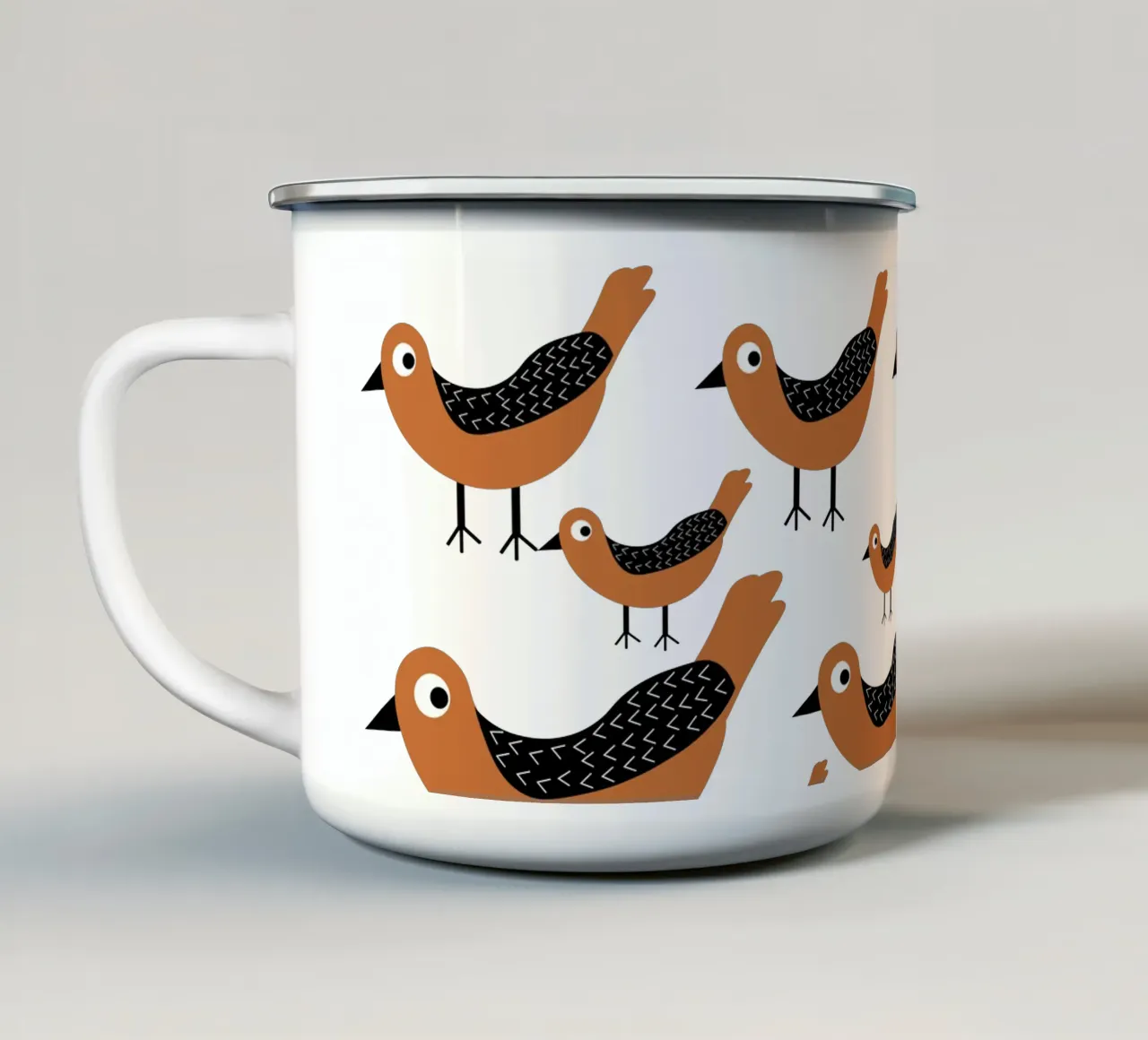 Brown birds pattern tazza in smalto da baobabprintstore