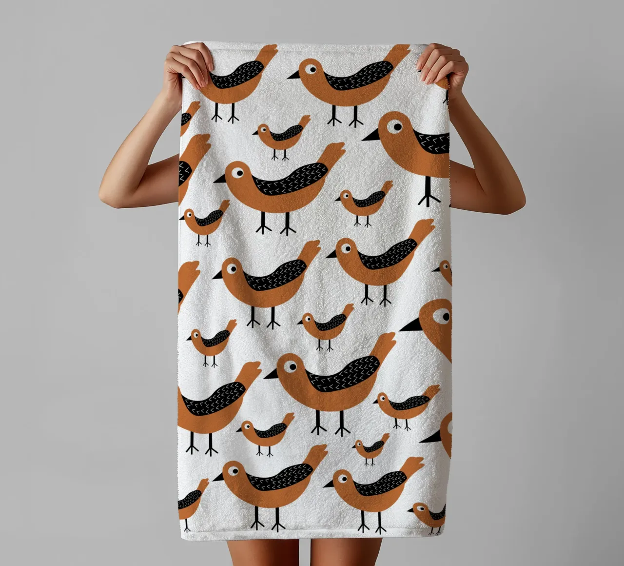Brown birds pattern asciugamano da bagno da baobabprintstore