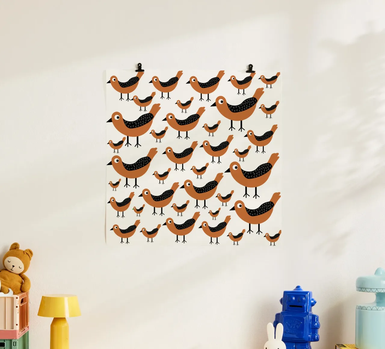 Brown birds pattern poster da baobabprintstore
