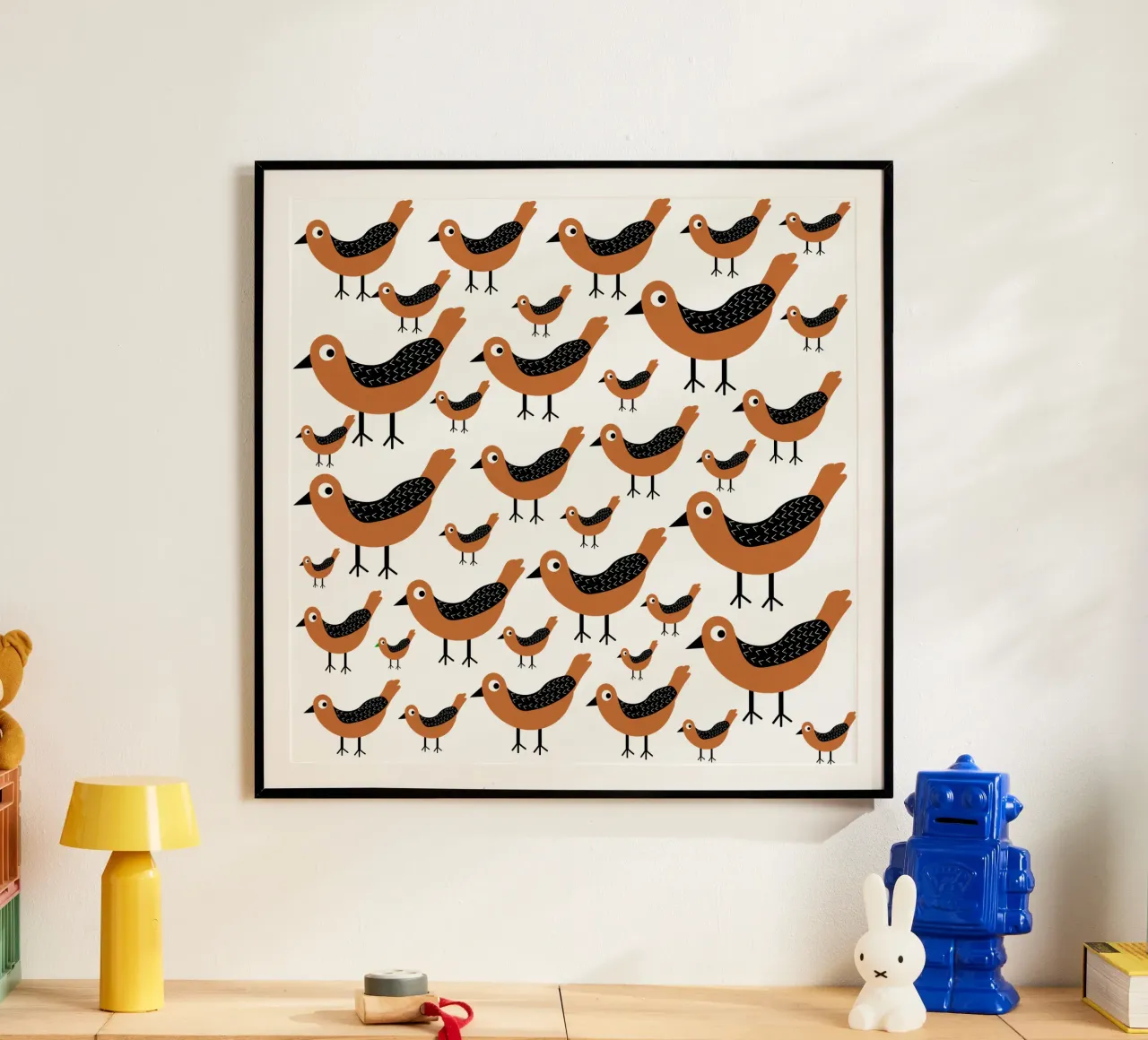 Brown birds pattern poster da baobabprintstore