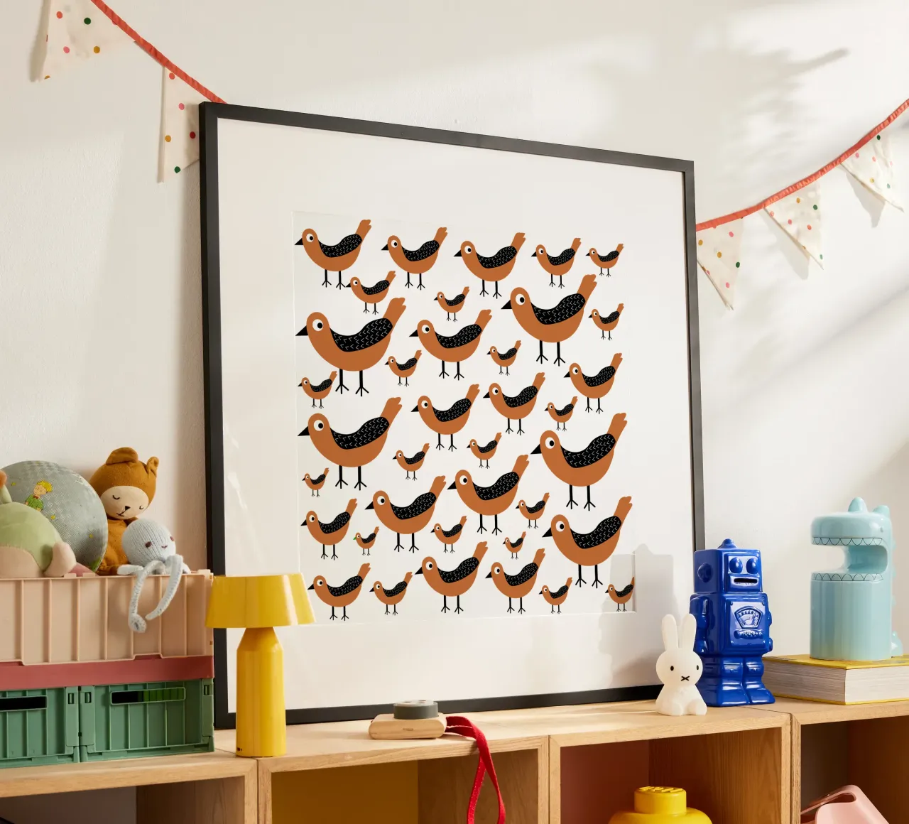 Brown birds pattern poster da baobabprintstore