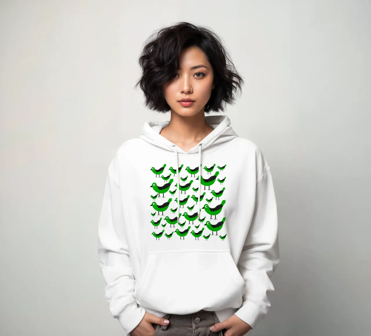 Green birds pattern felpa con cappuccio da baobabprintstore