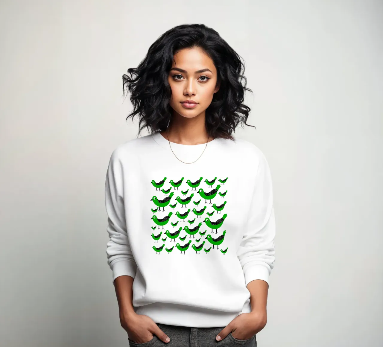 Green birds pattern felpa da baobabprintstore