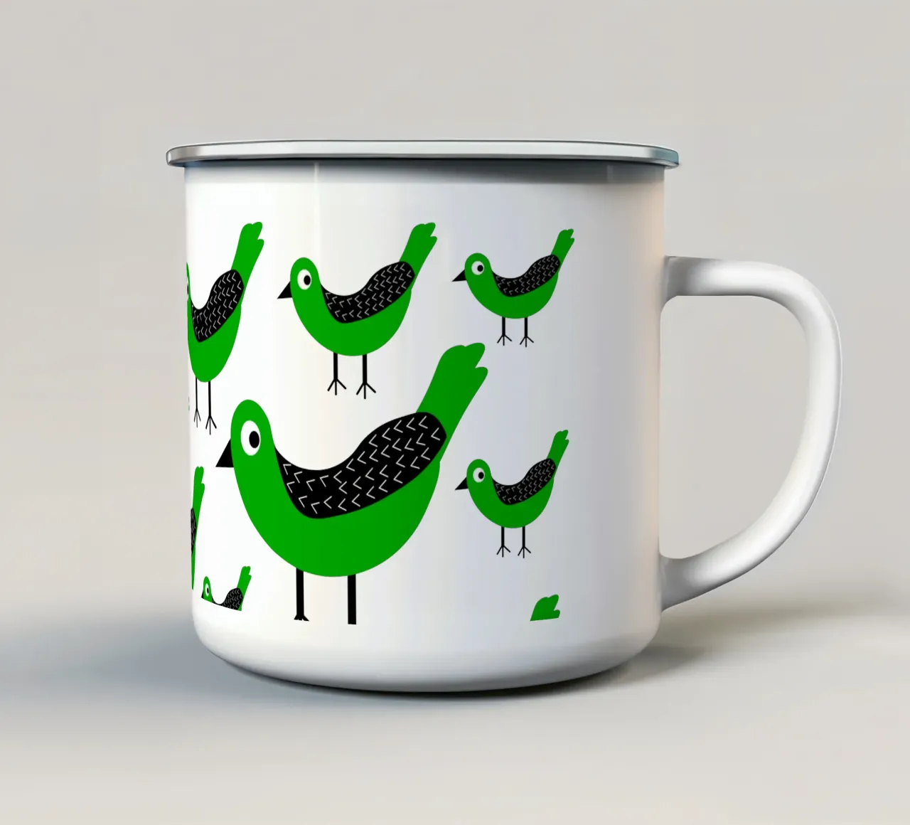 Green birds pattern tazza in smalto da baobabprintstore