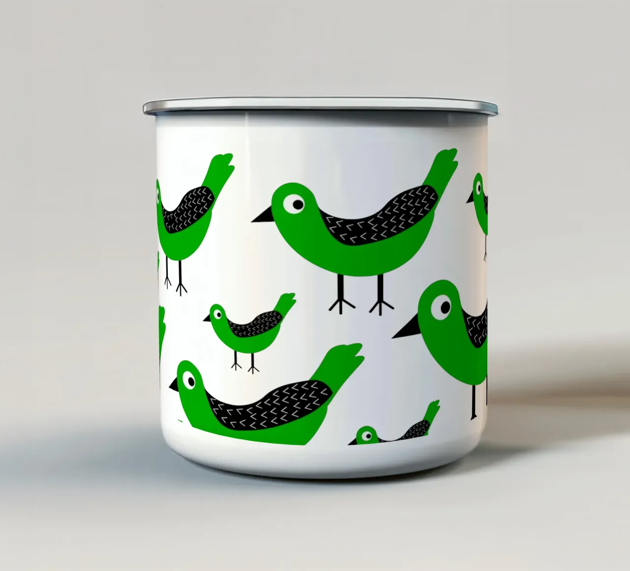 Green birds pattern tazza in smalto da baobabprintstore