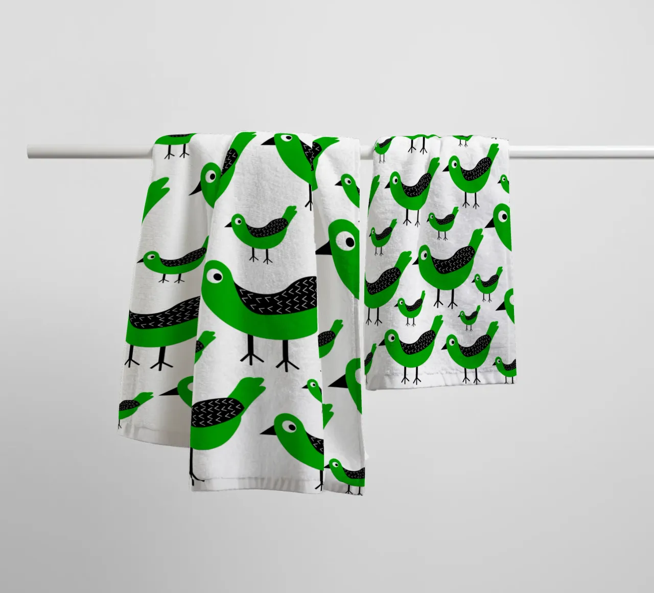 Green birds pattern asciugamano da bagno da baobabprintstore