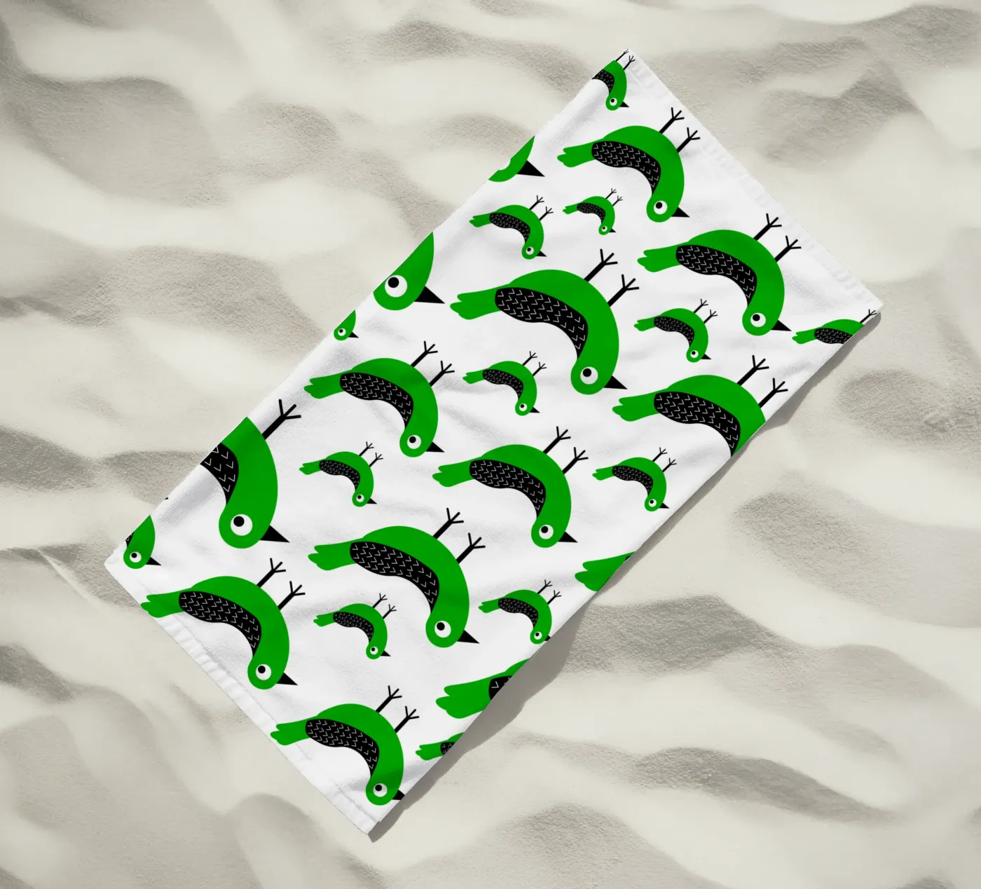 Green birds pattern telo mare da baobabprintstore