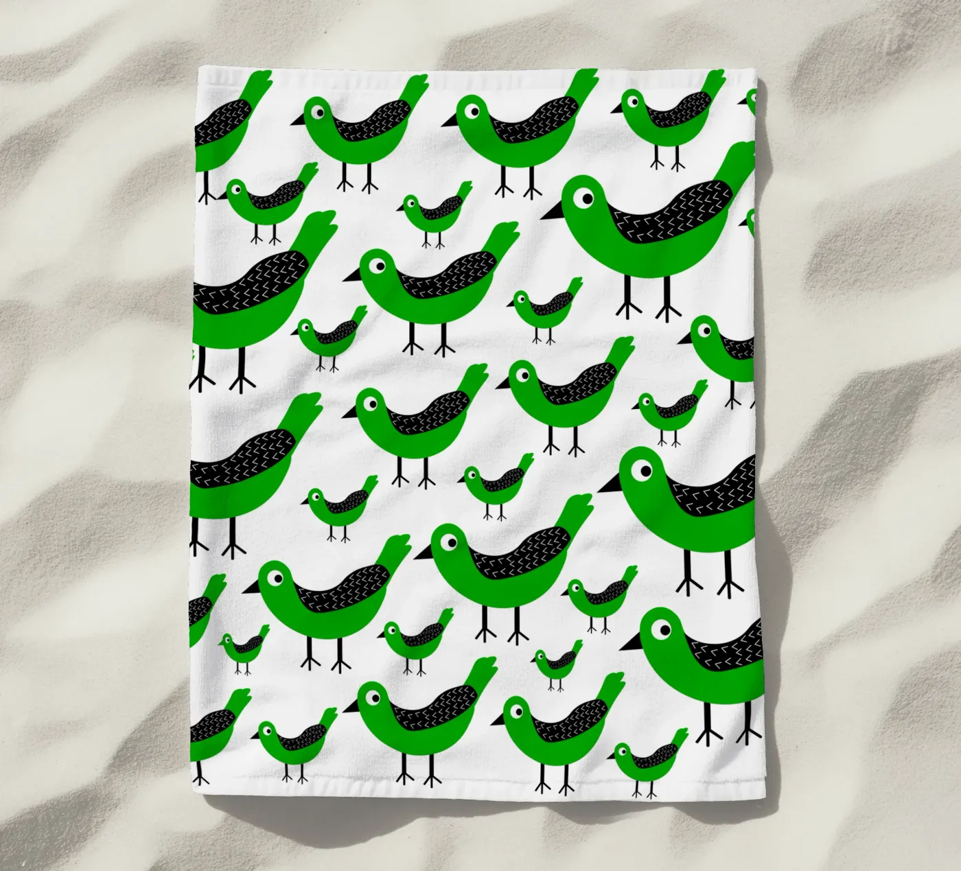 Green birds pattern telo mare da baobabprintstore