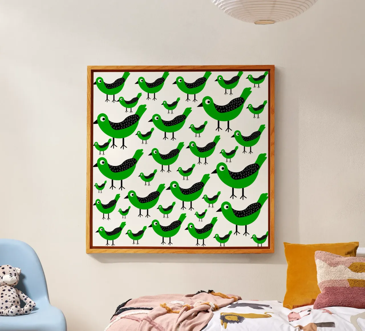 Green birds pattern acryl van baobabprintstore