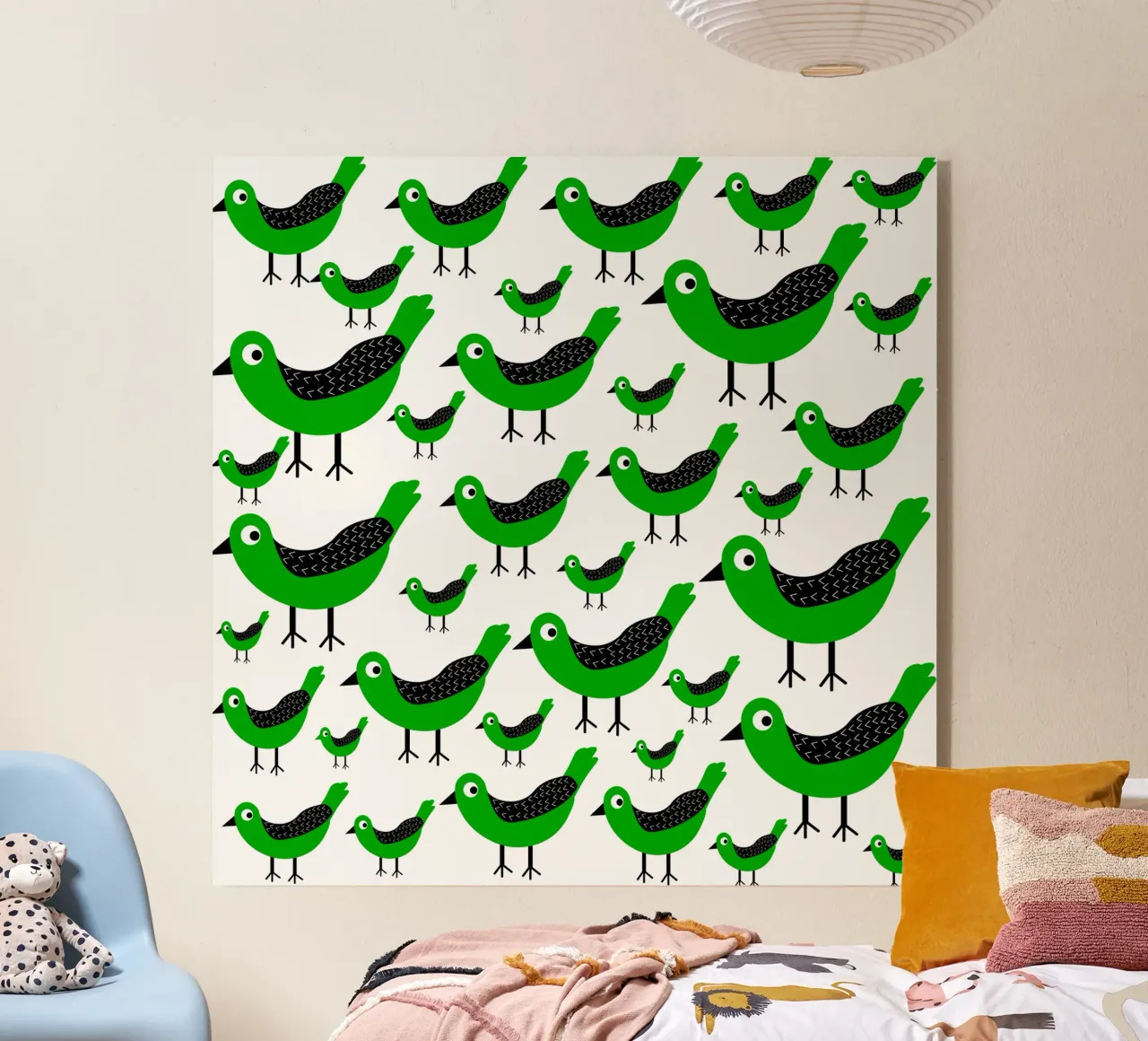 Green birds pattern acryl van baobabprintstore