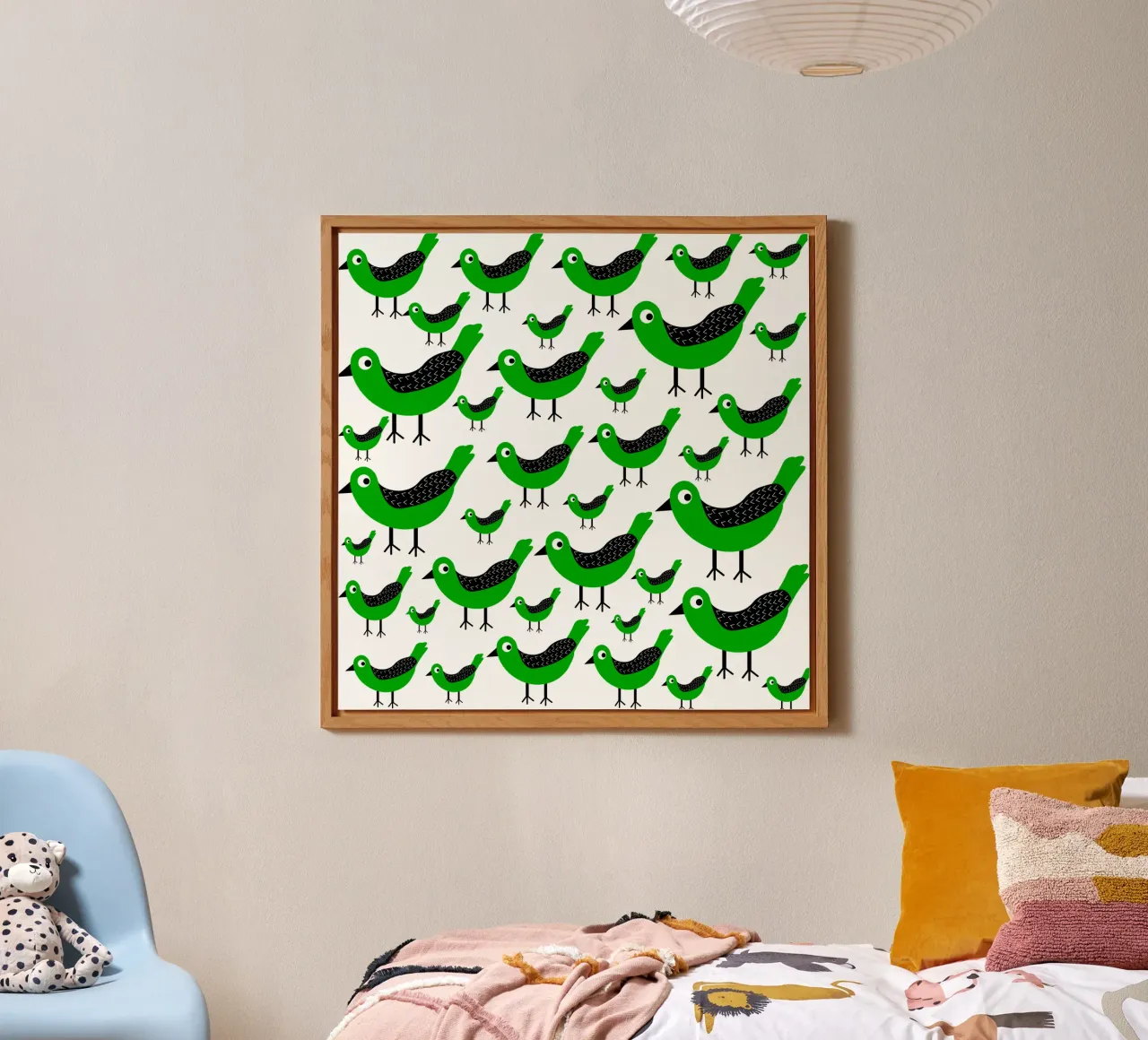 Green birds pattern alluminio dibond da baobabprintstore