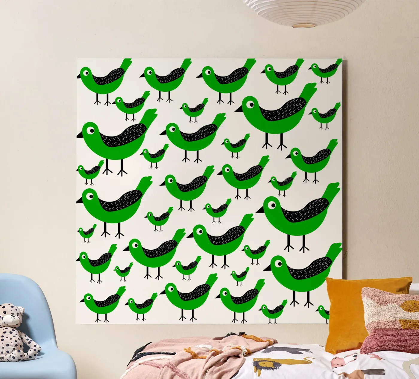 Green birds pattern alluminio dibond da baobabprintstore