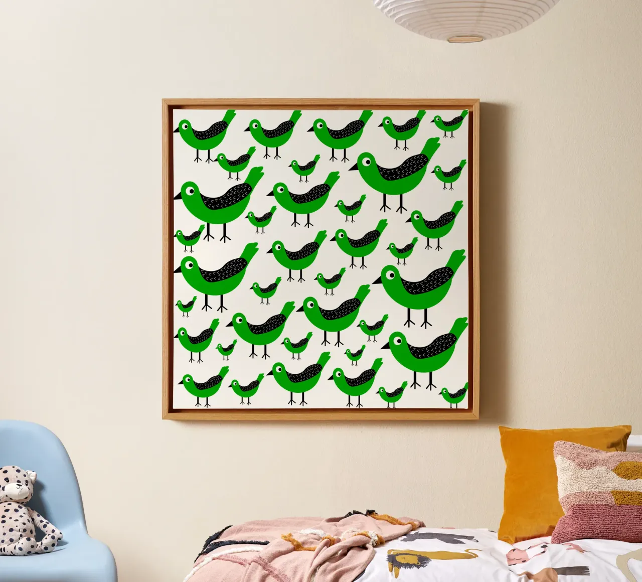 Green birds pattern tela con Cornice a cassetta da baobabprintstore