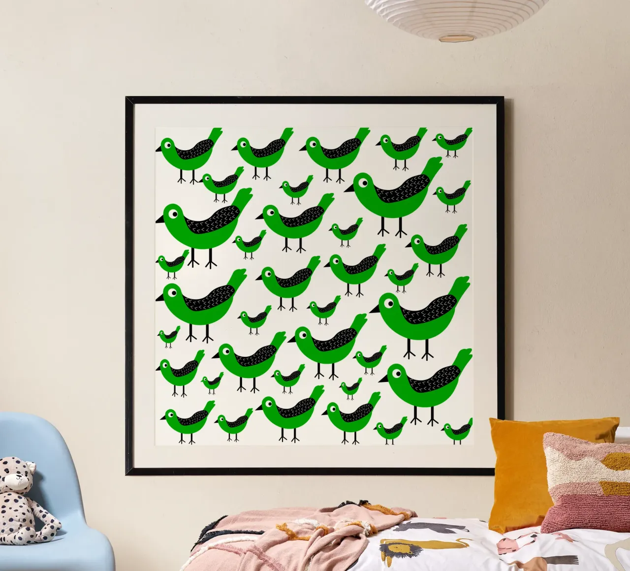Green birds pattern poster da baobabprintstore
