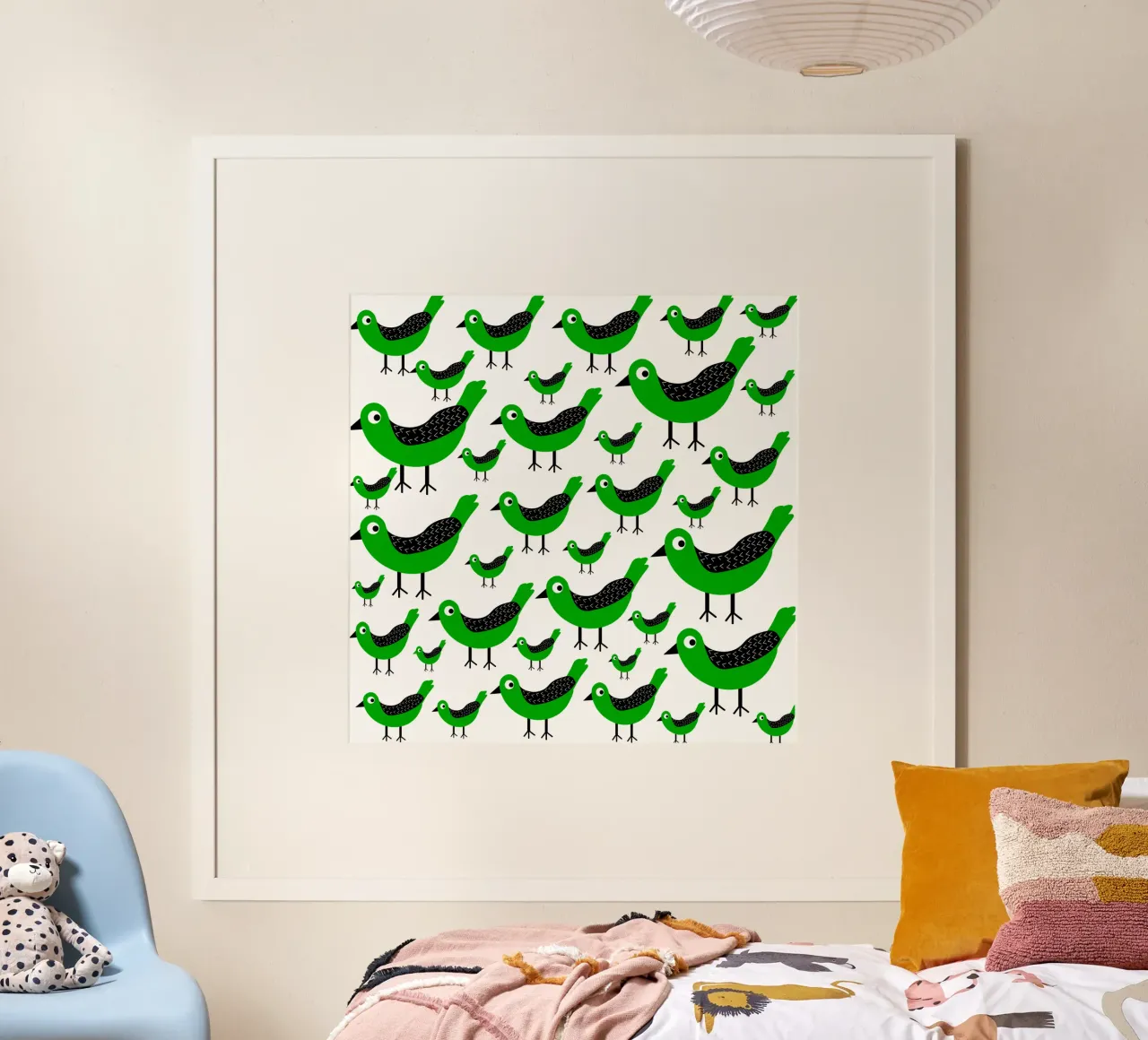 Green birds pattern poster da baobabprintstore