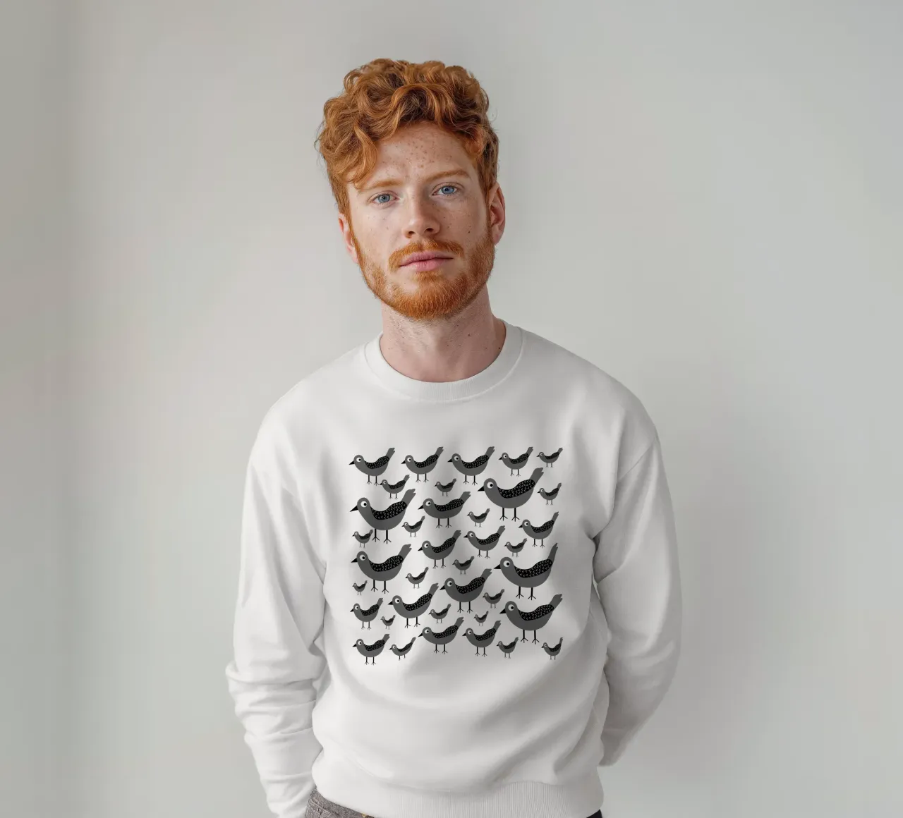 Grey birds pattern felpa da baobabprintstore