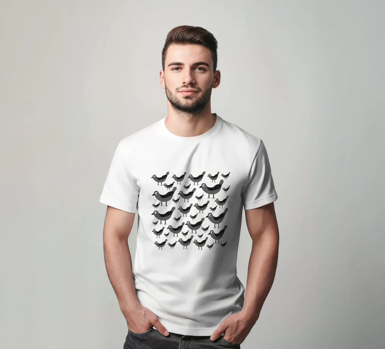 Grey birds pattern t-shirt da baobabprintstore
