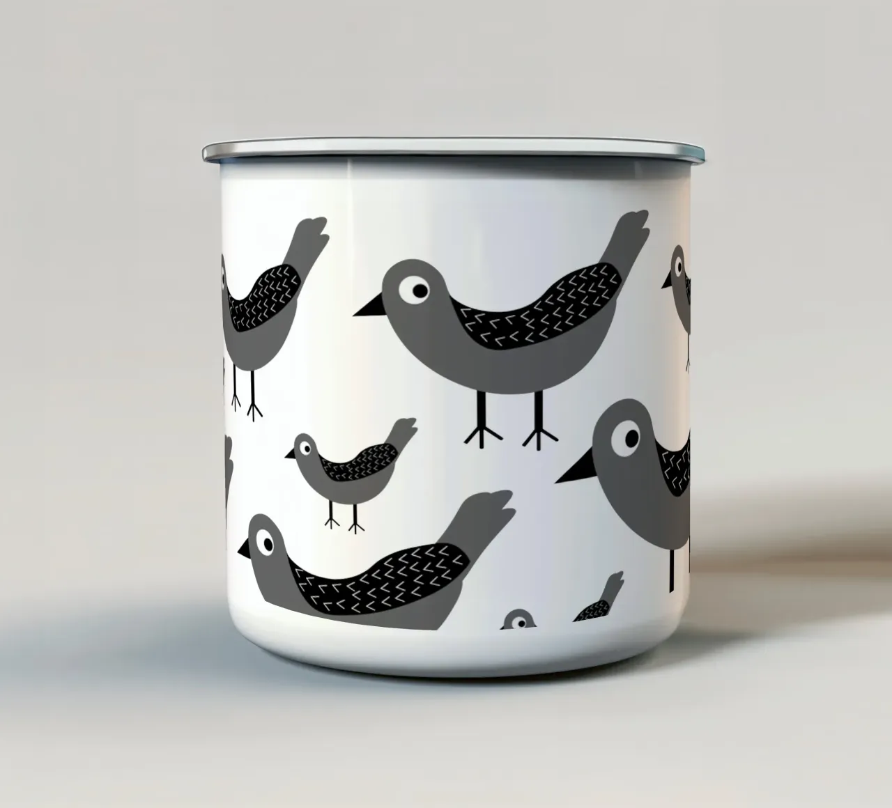 Grey birds pattern tazza in smalto da baobabprintstore