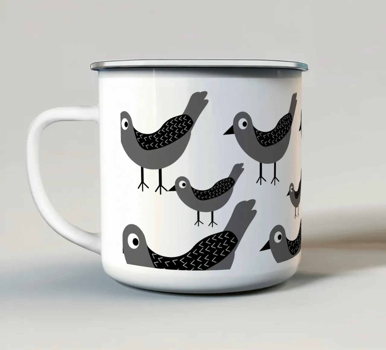 Grey birds pattern tazza in smalto da baobabprintstore