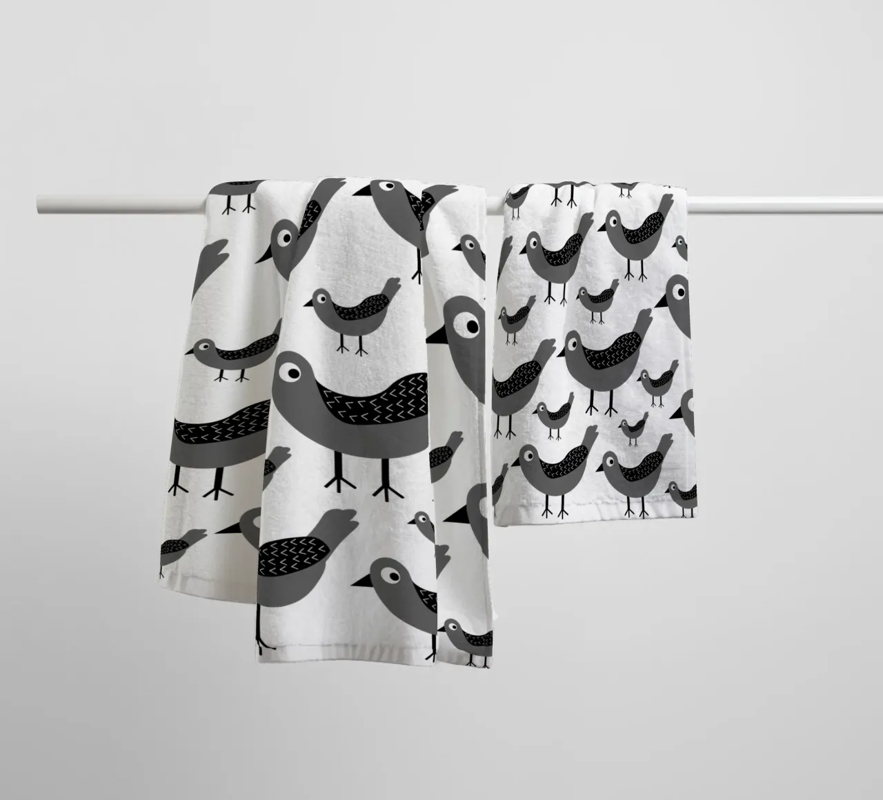 Grey birds pattern asciugamano da bagno da baobabprintstore