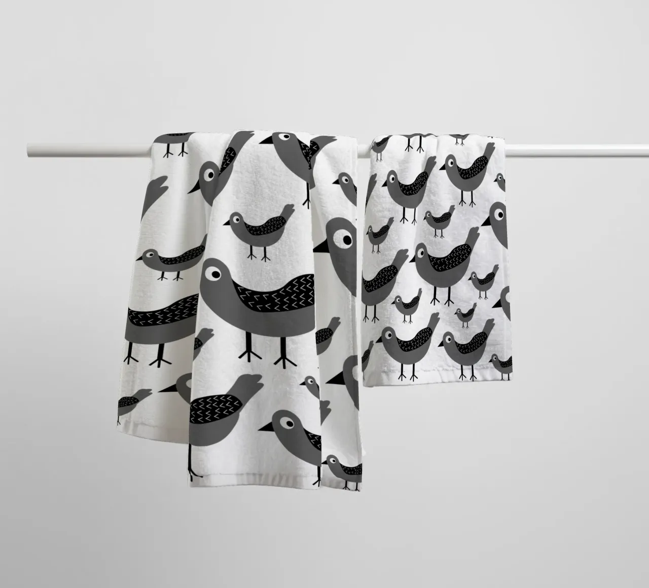 Grey birds pattern asciugamano da bagno da baobabprintstore