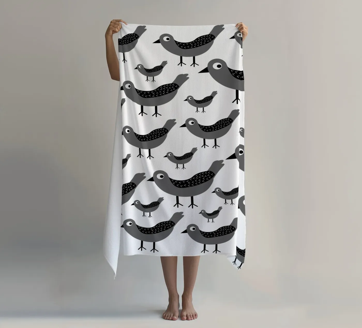 Grey birds pattern telo mare da baobabprintstore