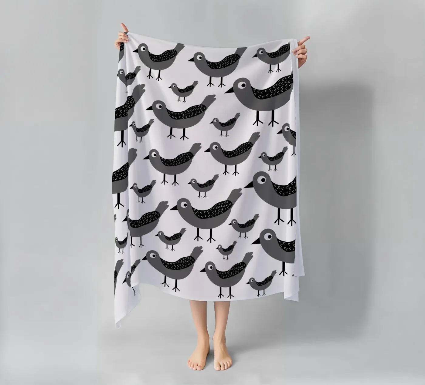 Grey birds pattern telo mare da baobabprintstore