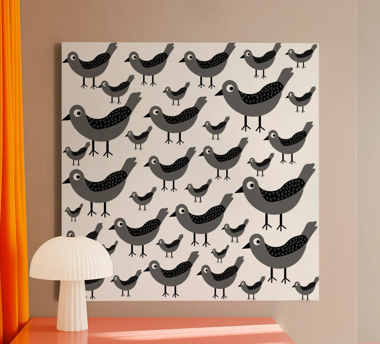 Grey birds pattern tela da baobabprintstore