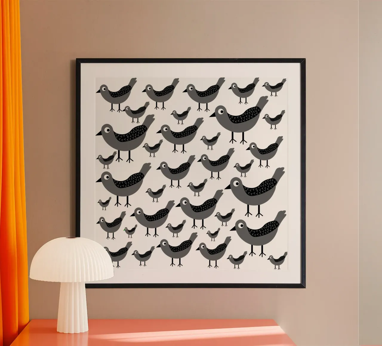 Grey birds pattern poster da baobabprintstore