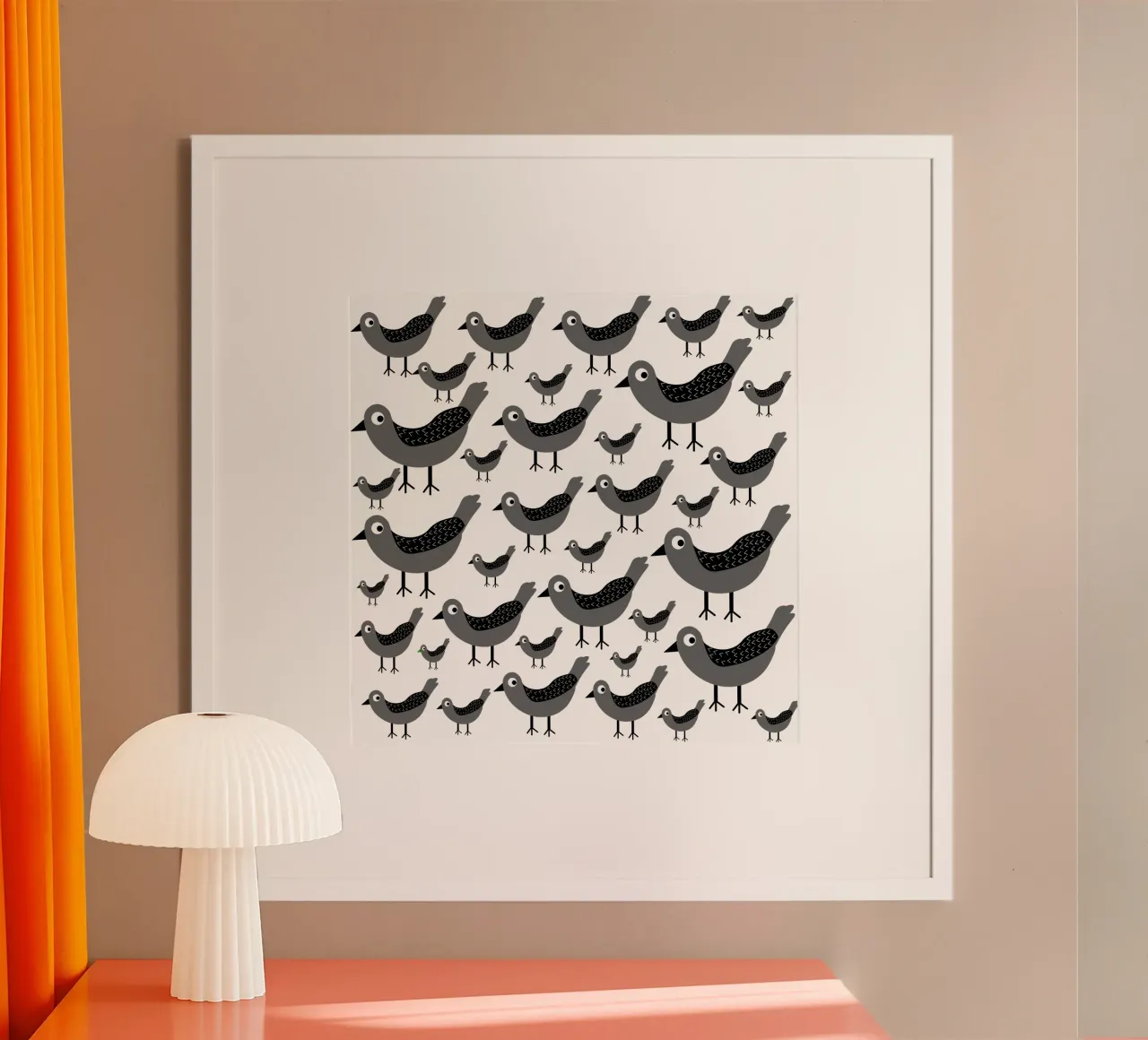 Grey birds pattern poster da baobabprintstore