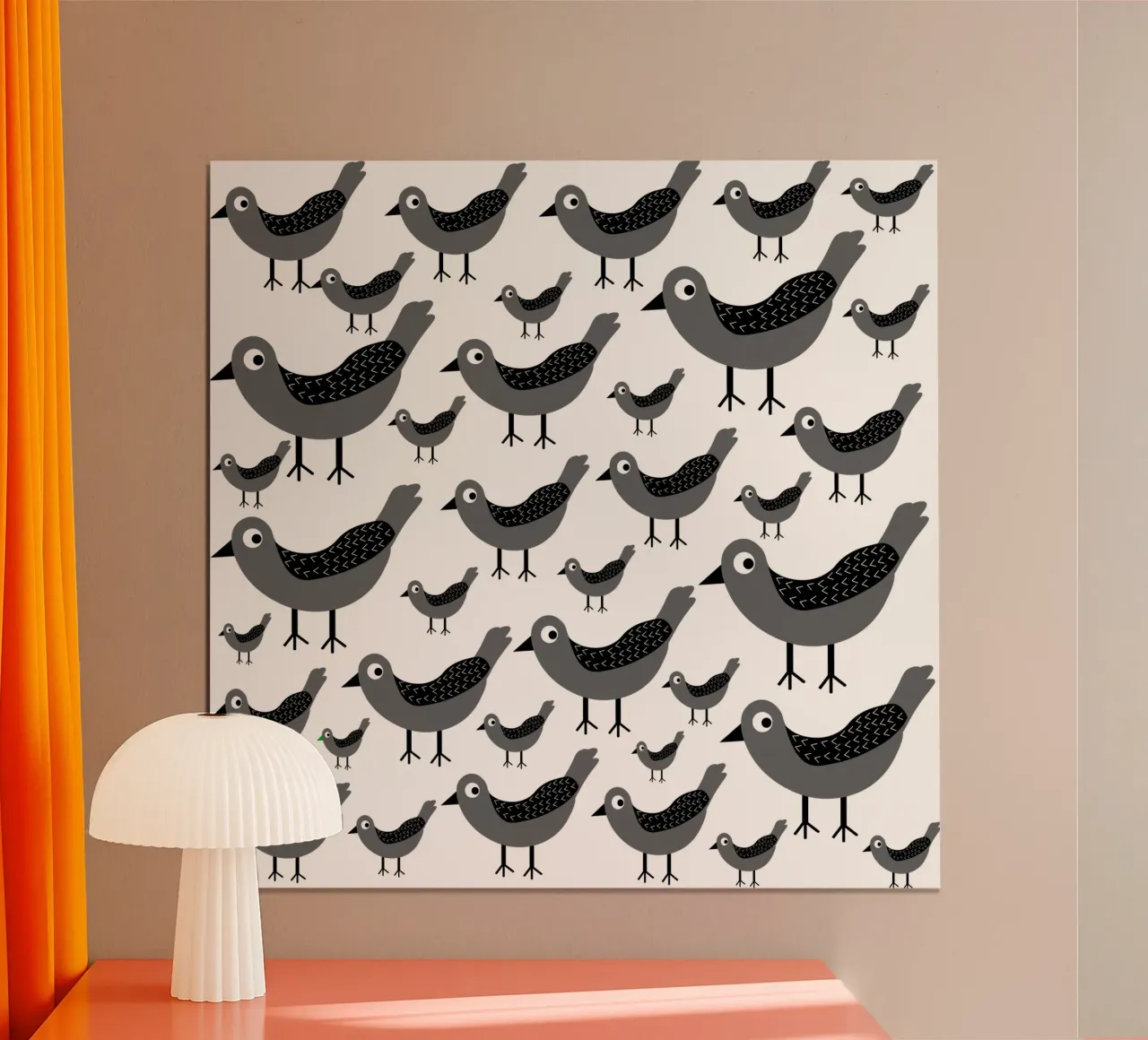 Grey birds pattern poster da baobabprintstore