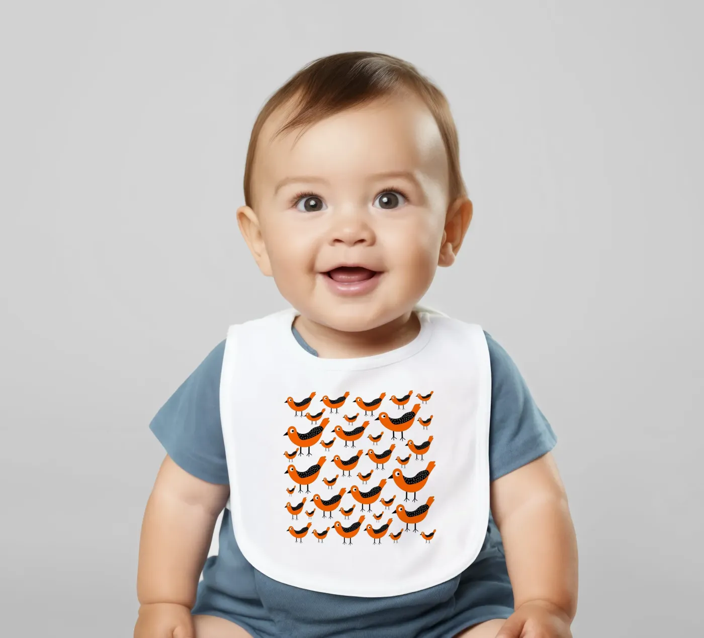 Orange birds pattern baby bib by baobabprintstore